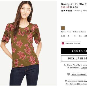 Ann Taylor Bouquet Ruffle Trim Top S